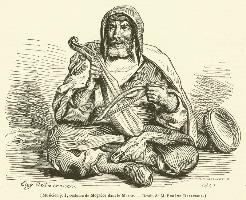 Músico judío, traje de Mogador en Marruecos (grabado) de French School