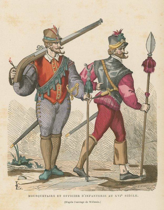 Mosquetero y oficial de infantería, siglo XVI de French School