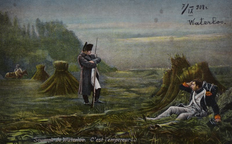 Napoleón en Waterloo (litografía en color) de French School