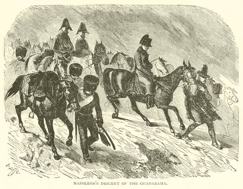 Descenso de Napoleón por el Guadarama (grabado) de French School