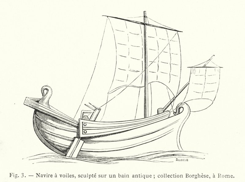 Barco a vela, esculpido en un baño antiguo; colección Borghese, en Roma de French School