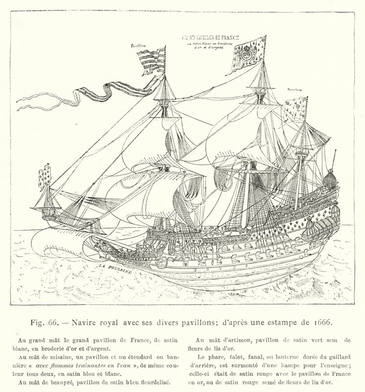 Barco real con sus diversos pabellones; según una estampa de 1666 de French School