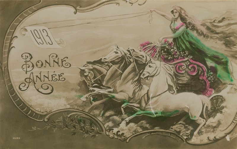 Tarjeta de felicitación de Año Nuevo, 1913 de French School