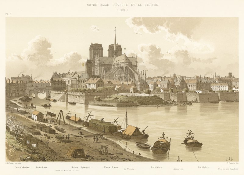 Notre-Dame, el Obispado y el Claustro, 1595 de French School