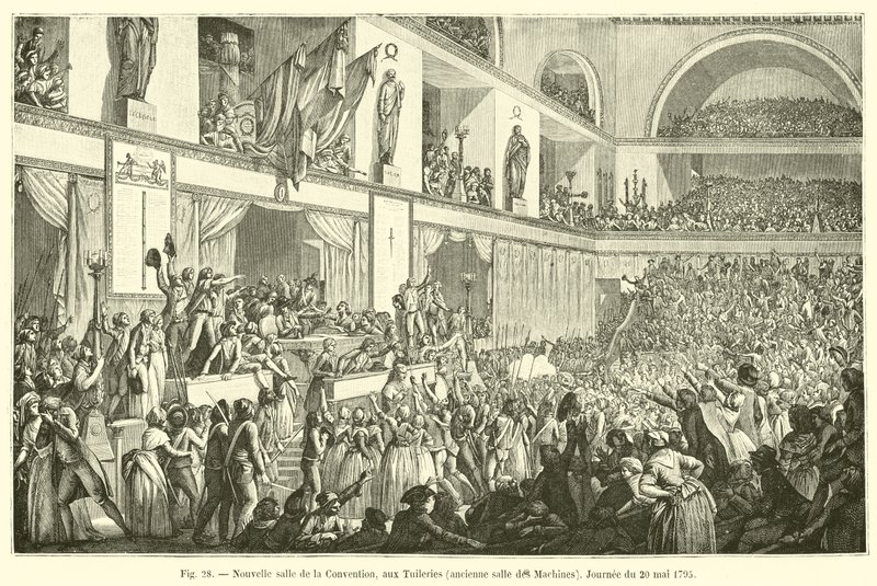Nueva sala de la Convención, en las Tullerías, antigua sala de las Máquinas, Jornada del 20 de mayo de 1795 de French School
