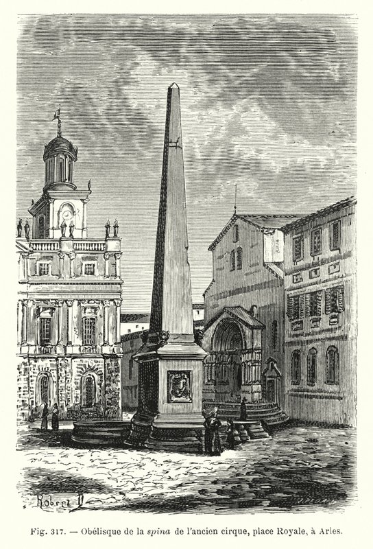 Obelisco de la Spina del Antiguo Circo, Plaza Real, en Arles de French School