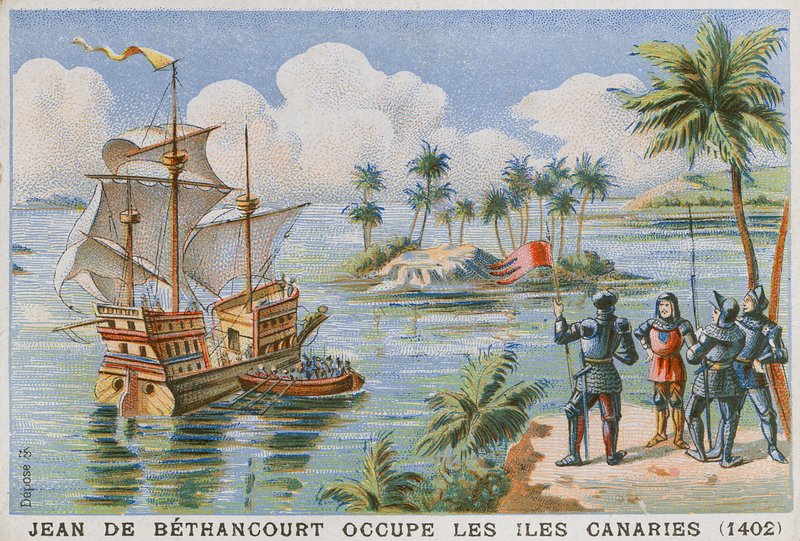 Ocupación de las Islas Canarias por Jean de Bethencourt, 1402 de French School