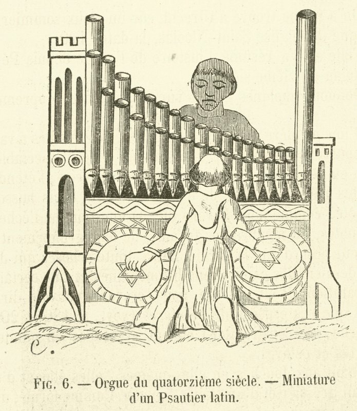 Órgano del siglo XIV, Miniatura de un Salterio latino de French School