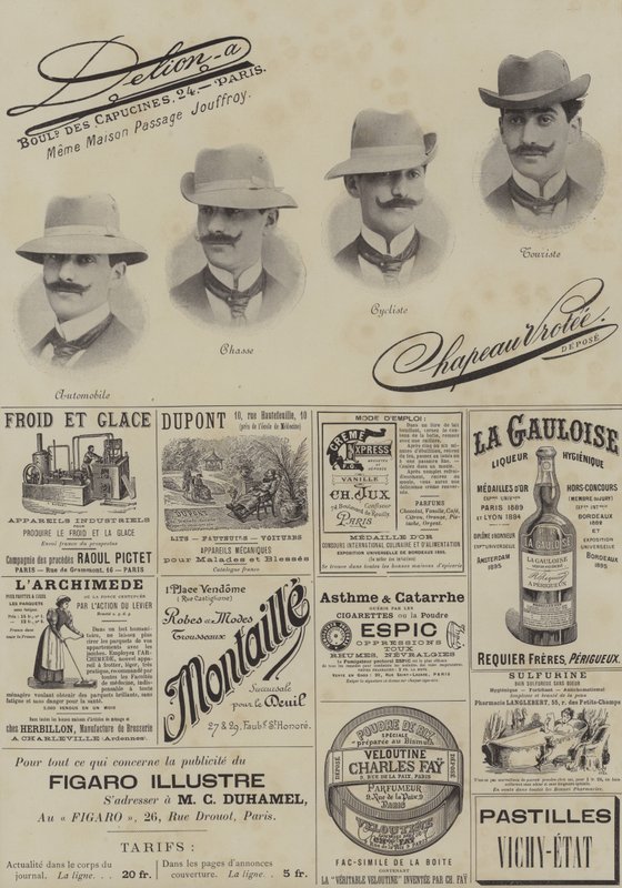 Página de anuncios de Le Figaro Illustre, diciembre de 1897 (litografía) de French School