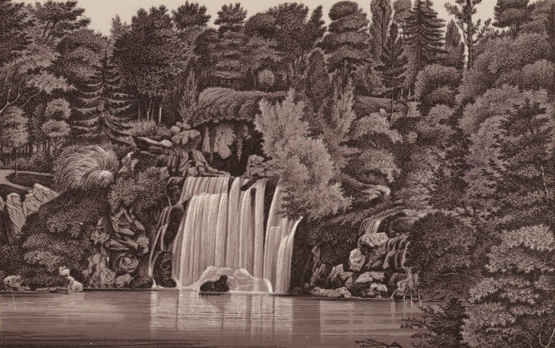 París: cascada Bois de Boulogne (lito) de French School