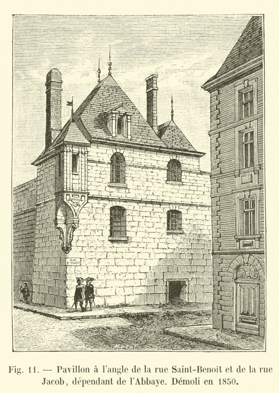 Pabellón en la esquina de la calle Saint-Benoit y de la calle Jacob, dependiente de la Abadía, Demolido en 1850 de French School