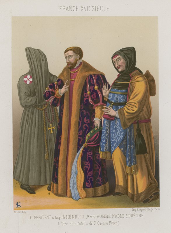Penitente en tiempos de Enrique III con un noble y un sacerdote de French School