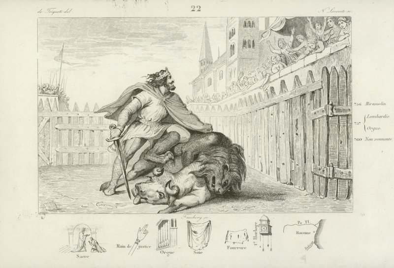 Pepino el Breve mata a un león y un toro de French School