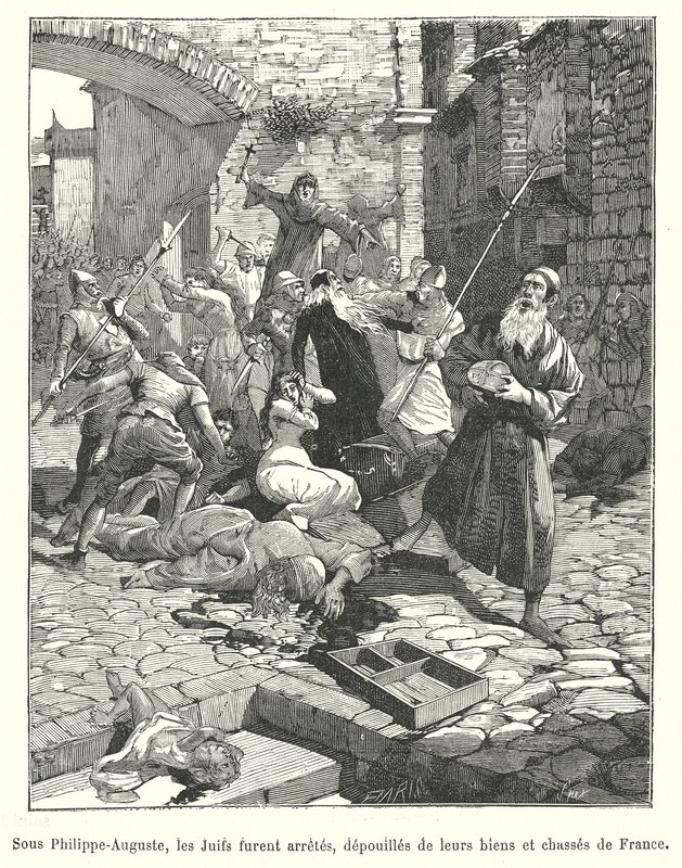 Persecución de los judíos franceses durante el reinado del rey Felipe Augusto, finales del siglo XII (grabado) de French School