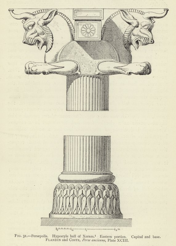 Persépolis, Sala hipóstila de Jerjes, Pórtico oriental, Capital y base de French School