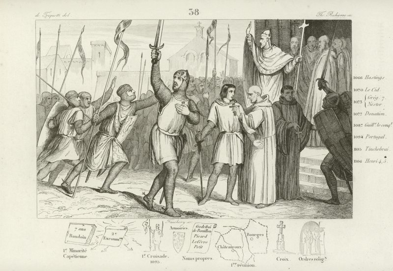 Felipe I de Francia y el Papa Urbano II reuniendo seguidores para la Primera Cruzada, c1095 de French School