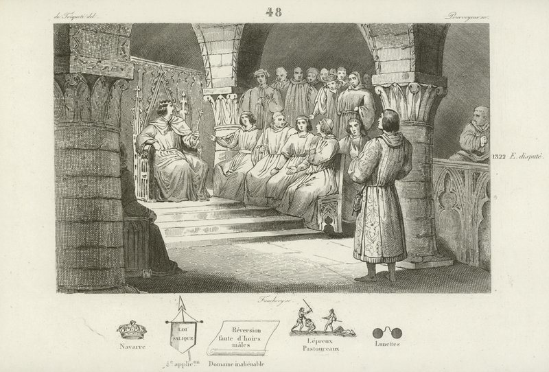 Felipe V de Francia y los Estados Generales rechazan la reclamación al trono de Juana II de Navarra, c1317 de French School