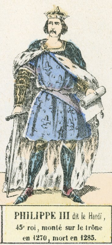 Philippe III llamado el Audaz, 45º rey, sube al trono en 1270, muere en 1285 de French School