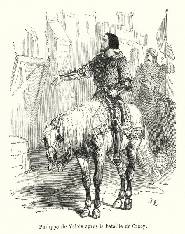 Felipe de Valois después de la batalla de Crécy (grabado) de French School