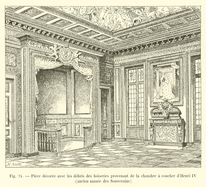Pieza decorada con los restos de las maderas provenientes del dormitorio de Enrique IV, antiguo museo de los Soberanos de French School