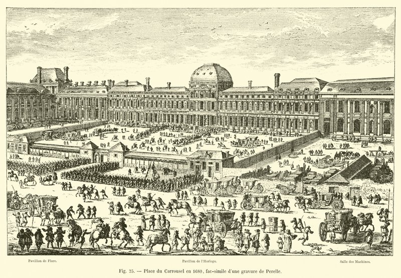 Plaza del Carrusel en 1680, facsímil de un grabado de Perelle de French School