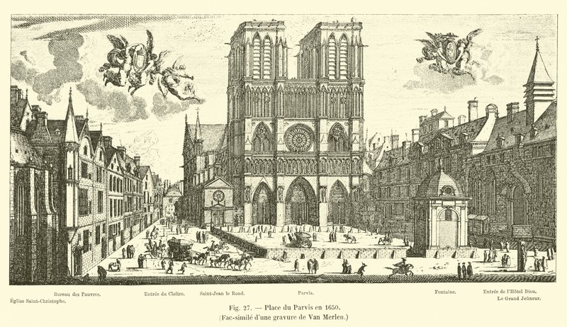 Plaza del Parvis en 1650, Facsímil de una grabado de Van Merlen de French School