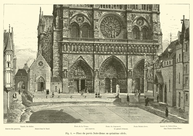 Plaza del parvis Notre-Dame en el siglo XV de French School