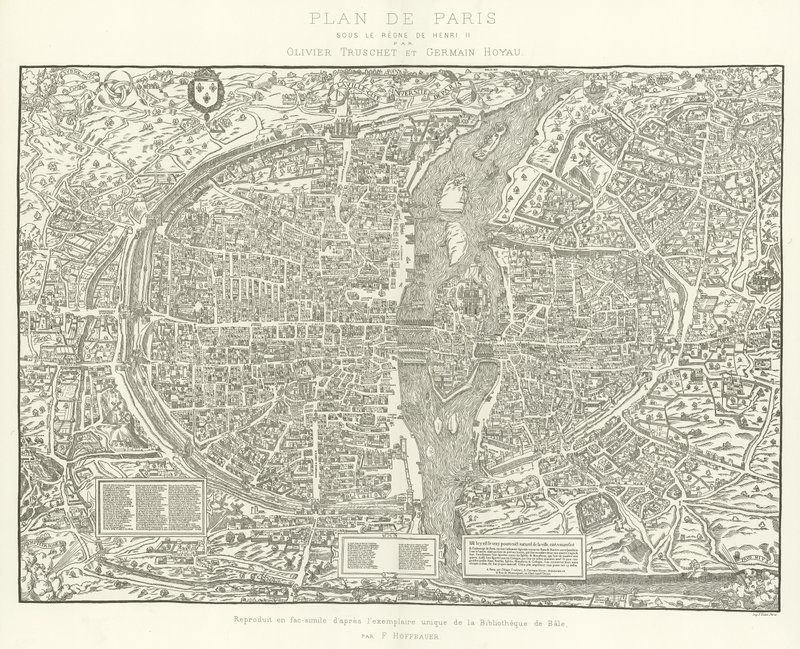 Plano de París, bajo el Reinado de Enrique II por Olivier Truschet y Germain Hoyau de French School