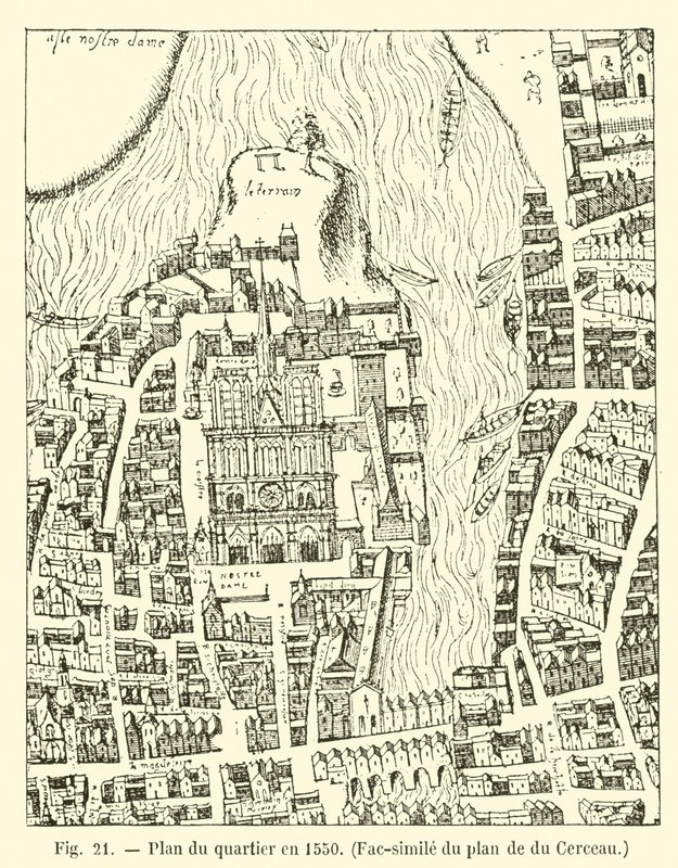 Plano del barrio en 1550, Facsímil del plano de du Cerceau de French School