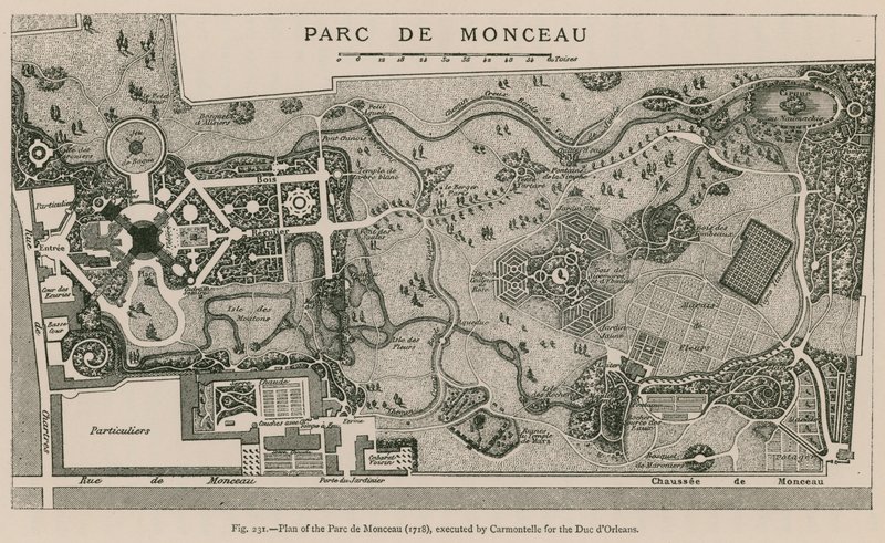 Plano del Parc de Monceau (1718), ejecutado por Carmontelle para el Duque de Orleans de French School