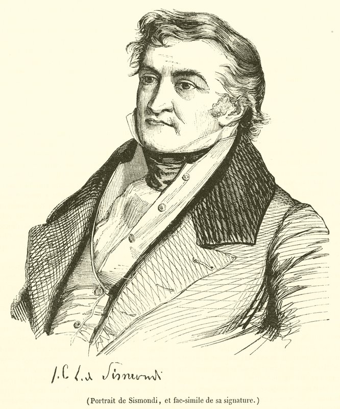 Retrato de Sismondi, y facsímil de su firma de French School