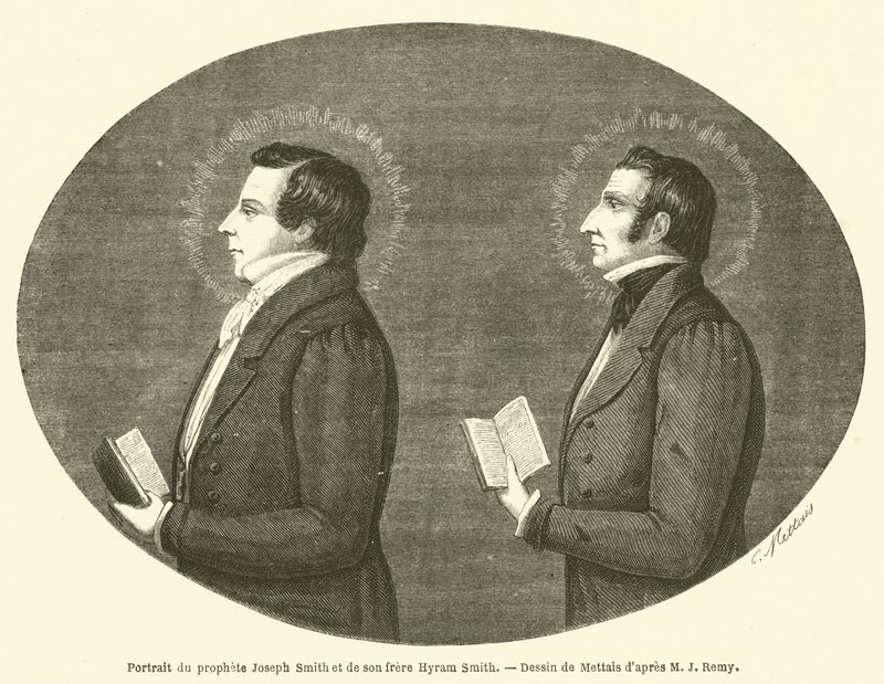 Retrato del profeta José Smith y su hermano Hyram Smith (grabado) de French School