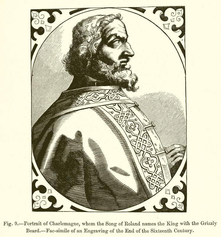 Retrato de Carlomagno, a quien la Canción de Roldán llama el Rey de la Barba Gris de French School