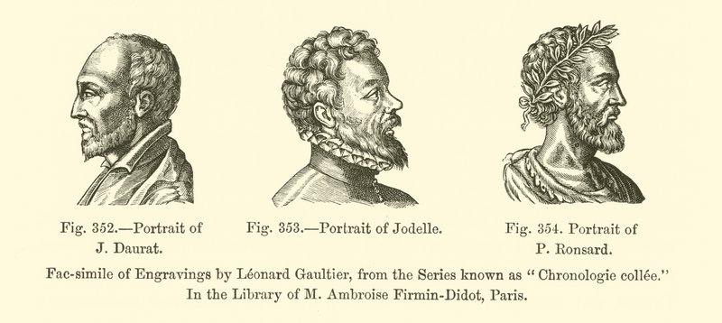 Retrato de J. Daurat, Retrato de Jodelle, Retrato de P. Ronsard (grabado) de French School