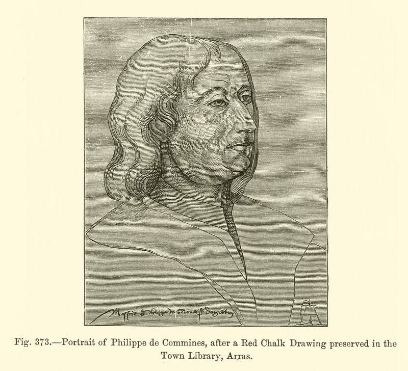 Retrato de Philippe de Commines, según un dibujo en tiza roja conservado en la Biblioteca Municipal de Arras (grabado) de French School