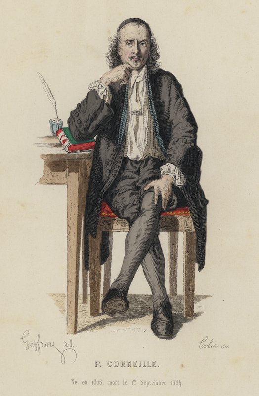 Retrato de Pierre Corneille, dramaturgo francés (grabado en color) de French School