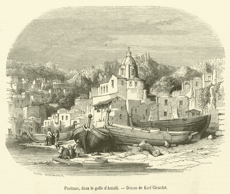 Positano, en el golfo de Amalfi (grabado) de French School