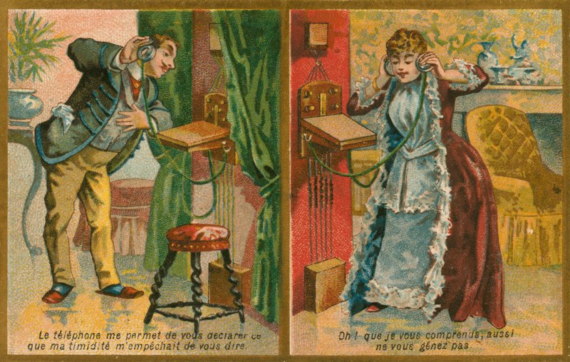 Tarjeta postal con teléfono de French School