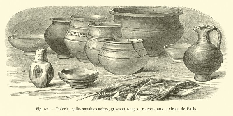 Cerámicas galo-romanas negras, grises y rojas, encontradas en los alrededores de París de French School