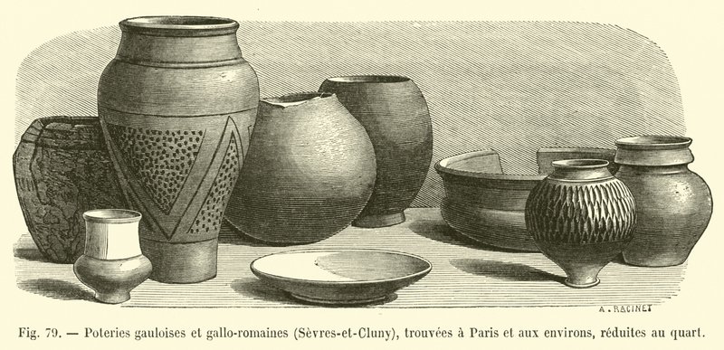Cerámicas galas y galo-romanas, Sèvres y Cluny, encontradas en París y alrededores, reducidas a un cuarto de French School