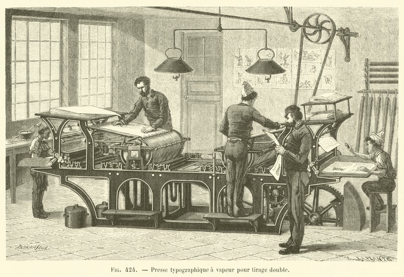 Presse typographique a vapeur pour tirage double (grabado) de French School