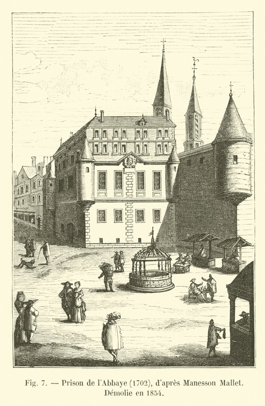 Prisión de la Abadía, 1702, según Manesson Mallet, Demolida en 1854 de French School