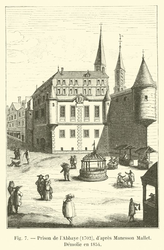 Prisión de la Abadía, 1702, según Manesson Mallet, Demolida en 1854 de French School