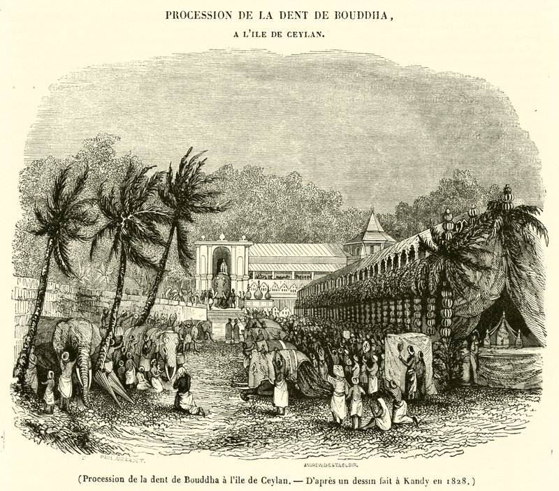 Procesión del diente de Buda en la isla de Ceilán de French School