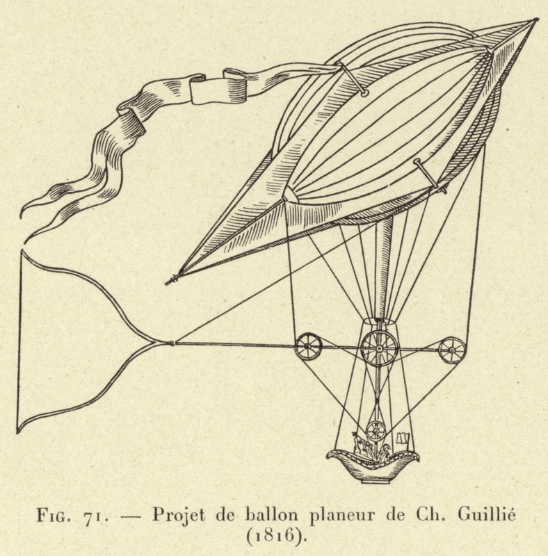 Proyecto de globo planeador de Ch Guillie (1816) (grabado) de French School