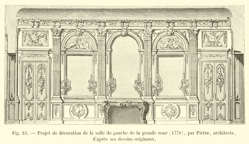 Proyecto de decoración de la sala izquierda del gran patio, 1778, por Pietre de French School