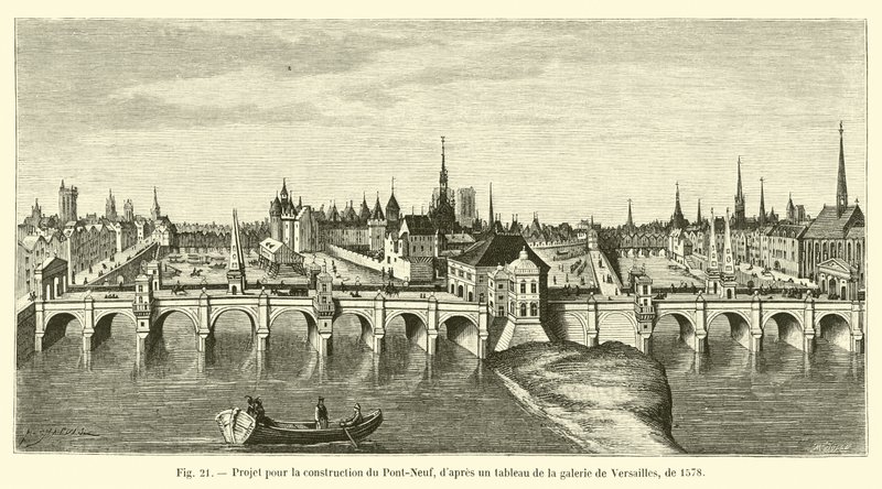 Proyecto para la construcción del Pont-Neuf, según un cuadro de la galería de Versalles, de 1578 de French School