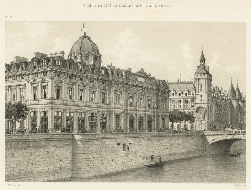 Quai de la Cité y Mercado de Flores, 1876 de French School