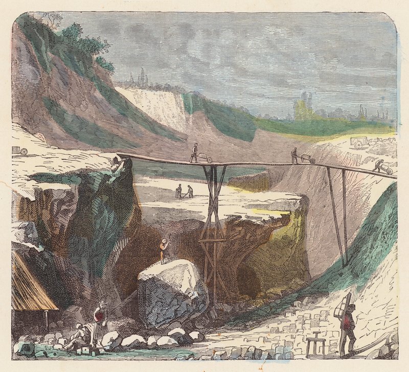 Extracción de piedra (grabado en color) de French School