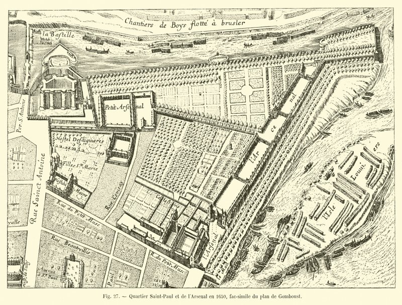 Barrio de Saint-Paul y del Arsenal en 1650, facsímil del plano de Gomboust de French School